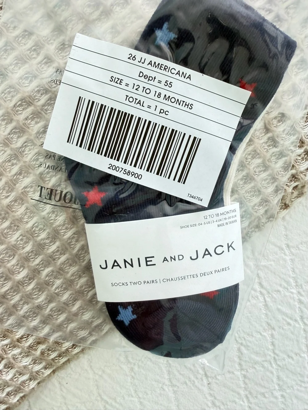 Janie and Jack 12 to 18 month two pair of socks flag and stars NWTMSRP $18.50